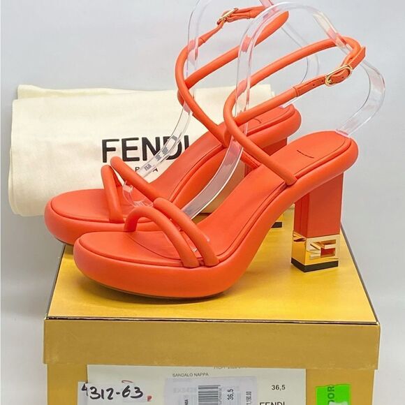 Fendi Baguette Ff Leather Strappy Sandal In Orange size 36.5 - Picture 12 of 14